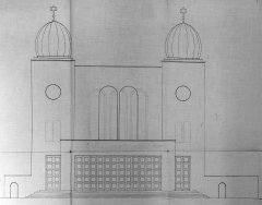 plán adaptace fasády synagogy po požáru - průčelí