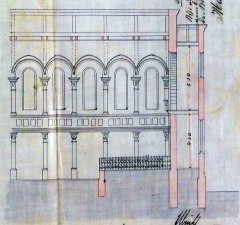 stavební plán rozšíření synagogy - podélný řez