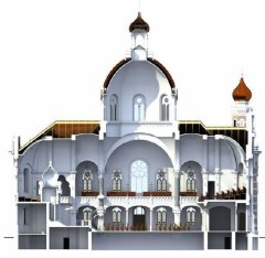 virtuální rekonstrukce synagogy - podélný řez