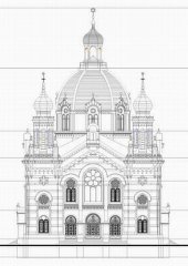 nákres synagogy - průčelí