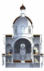 virtuální rekonstrukce synagogy - příčný řez v zadní části