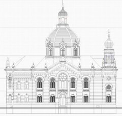 nákres synagogy - boční pohled