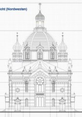nákres synagogy - pohled zezadu