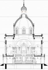 nákres synagogy - příčný řez v zadní části