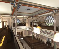 virtuální rekonstrukce interiéru synagogy - pohled z galerie