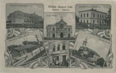 historická pohlednice části města se synagogou