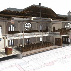 virtuální rekonstrukce synagogy - podélný řez