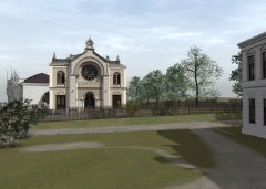virtuální rekonstrukce synagogy s jejím okolím