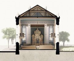 virtuální rekonstrukce synagogy po přestavbě v roce 1904 - příčný řez