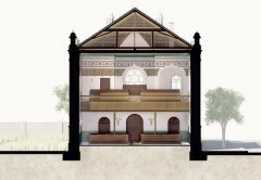 virtuální rekonstrukce synagogy před přestavbou v roce 1904 - příčný řez