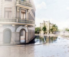 virtuální rekonstrukce synagogy směrem od Královské třídy