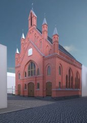 virtuální rekonstrukce synagogy - hlavní průčelí