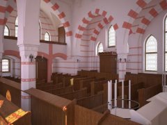 virtuální rekonstrukce interiéru synagogy - pohled k ženskému vchodu