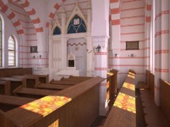 virtuální rekonstrukce interiéru synagogy - pohled z ženské části