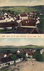 dobová pohlednice města se synagogou (nahoře uprostřed)