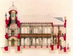 projekt synagogy - podélný řez