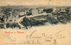 dobová pohlednice města se synagogou