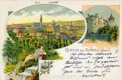 dobová pohlednice města se synagogou