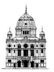 plán synagogy, západní fasáda