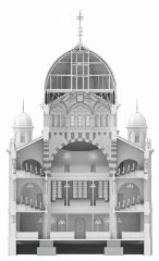 virtuální rekonstrukce synagogy - příčný řez