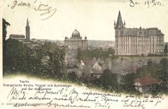 dobová pohlednice města se synagogou
