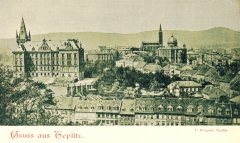 dobová pohlednice města se synagogou