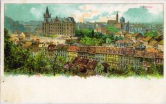 dobová pohlednice města se synagogou