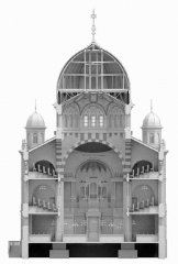 virtuální rekonstrukce synagogy - příčný řez