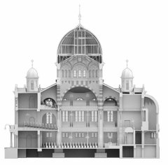 virtuální rekonstrukce synagogy - podélný řez