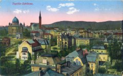 dobová pohlednice města se synagogou