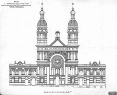 plán synagogy od architekta Wilhelma Stiassného