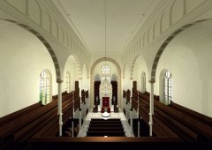 virtuální rekonstrukce interiéru synagogy - pohled z ženské galerie