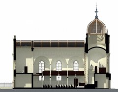 virtuální rekonstrukce synagogy - podélný řez