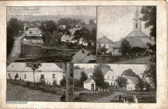 dobová pohlednice vsi s kaplí (vpravo dole)