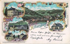 dobová pohlednice vsi s oběma kostely