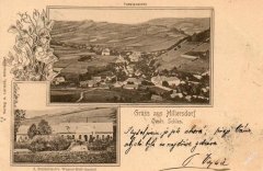 dobová pohlednice vsi s oběma kostely