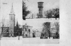 dobová pohlednice vsi s kostelem