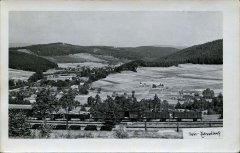 historické foto hřbitova s kaplí (v pozadí)