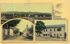 dobová pohlednice vsi s původní kaplí (vlevo dole)