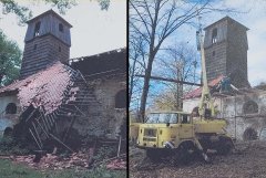 odstraňování zříceného krovu kostela