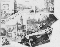 dobová pohlednice s kostelem (vpravo)