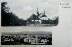 historické foto vsi s farou (nahoře)
