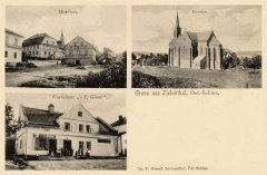 dobová pohlednice vsi s kostelem