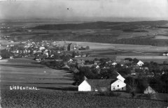 dobová pohlednice vsi s kostelem