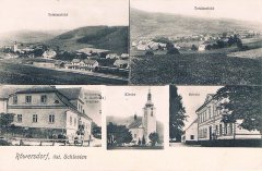starší pohlednice vsi s kostelem
