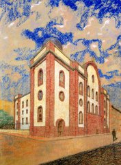 obraz s námětem synagogy (pastel na papíru)