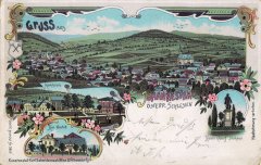 dobová pohlednice vsi s kostelem