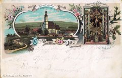 dobová pohlednice poutního místa (kaple vlevo od kostela)