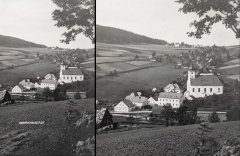 starší foto vsi s kostelem (vpravo detail)
