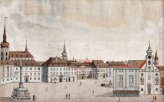 kresba náměstí s kostelem - autor Josef Maserle